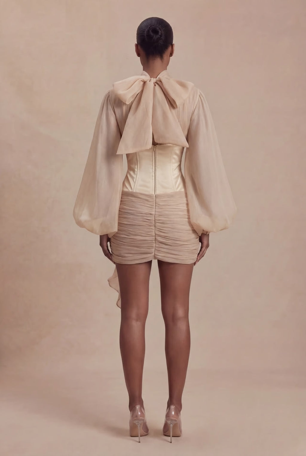 Téa cinched-waist floral-appliqué panelled mini dress