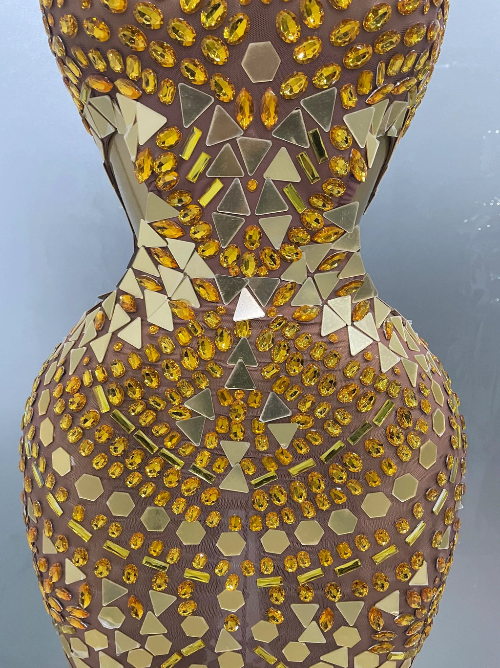 Luxury Shiny Mirror Rhinestones Hollowed-out Long Dress