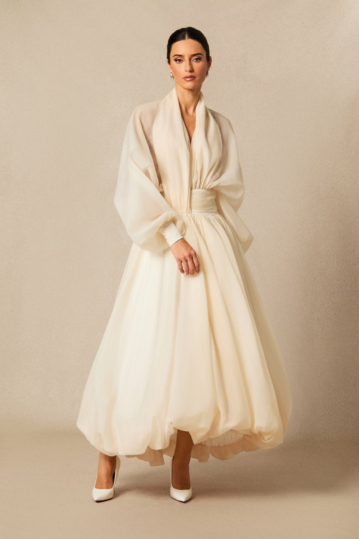 Lilly Deep V-neck Puff Sleeve Maxi Dress