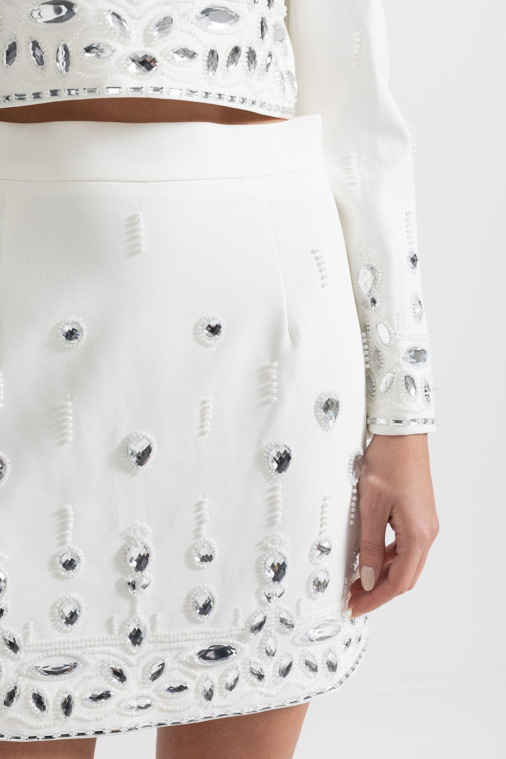 Beaded Biamond Cropped Top And skirt Suit