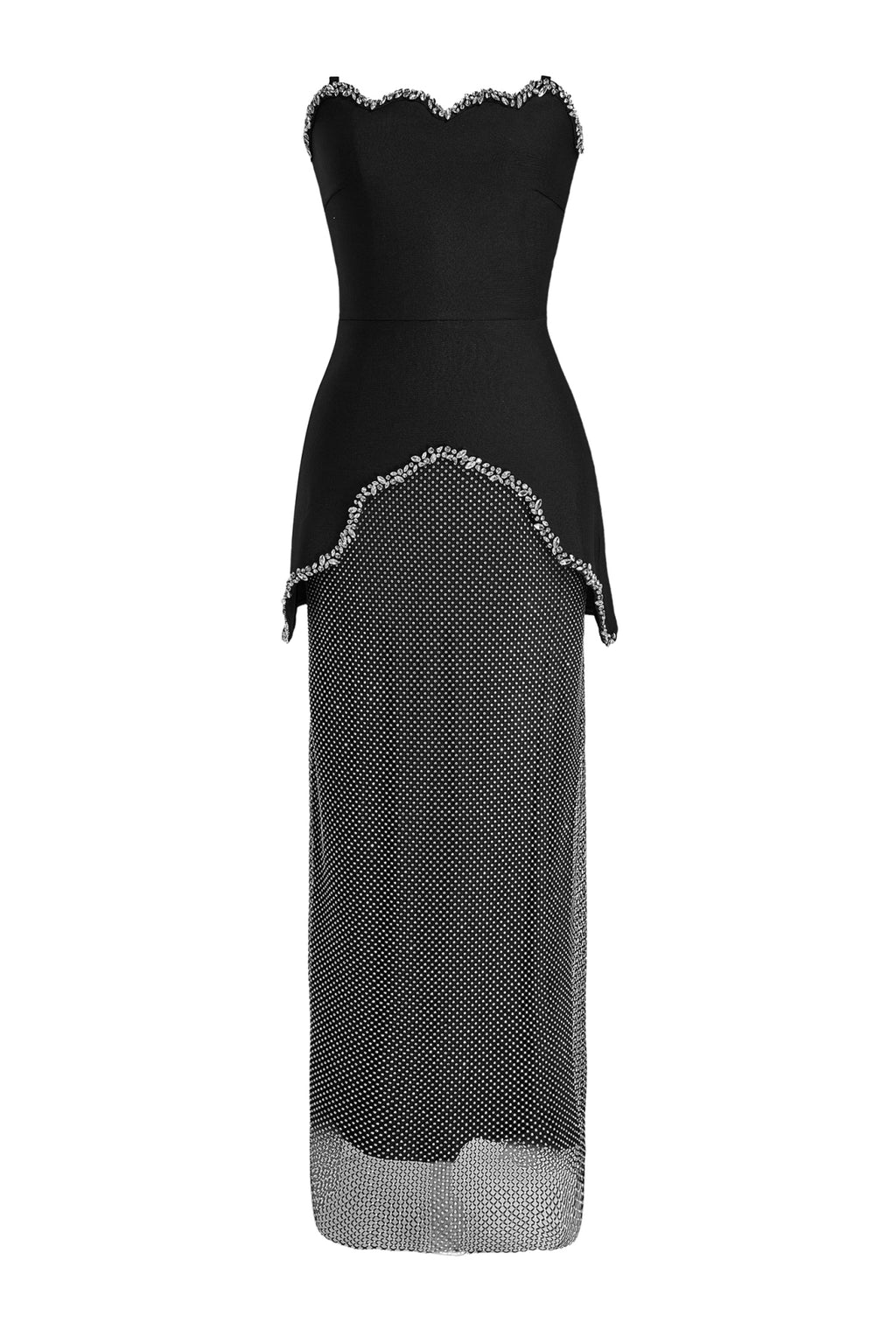 Rhinestone Off-Shoulder Top & Mesh Mid Waist
Skirt Set