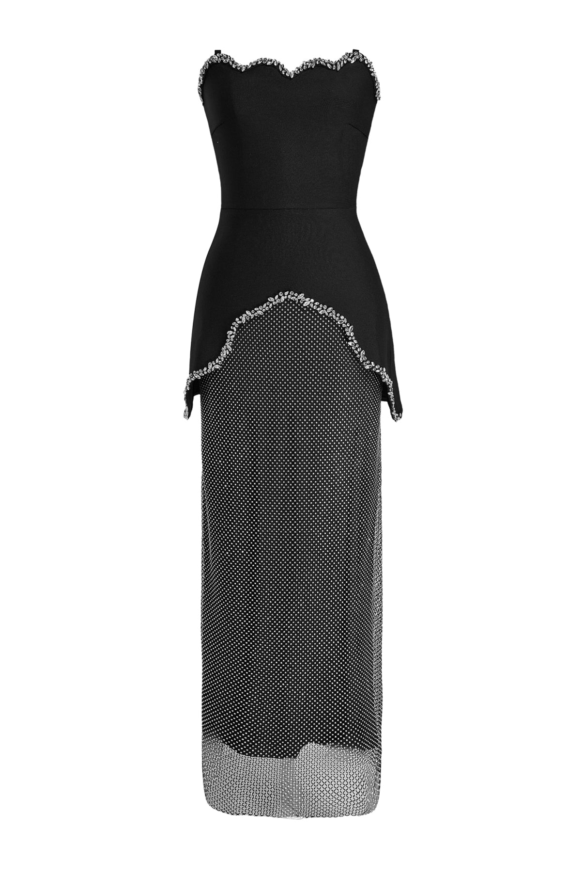Rhinestone Off-Shoulder Top & Mesh Mid Waist
Skirt Set