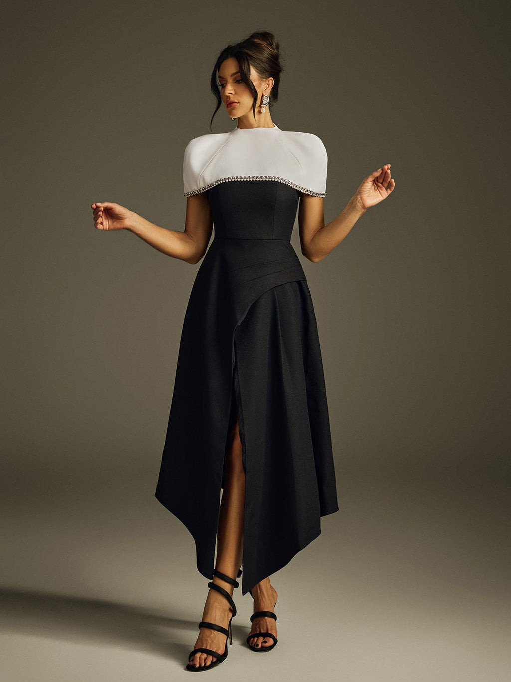 Haelith Rhinestone Cape Maxi Dress