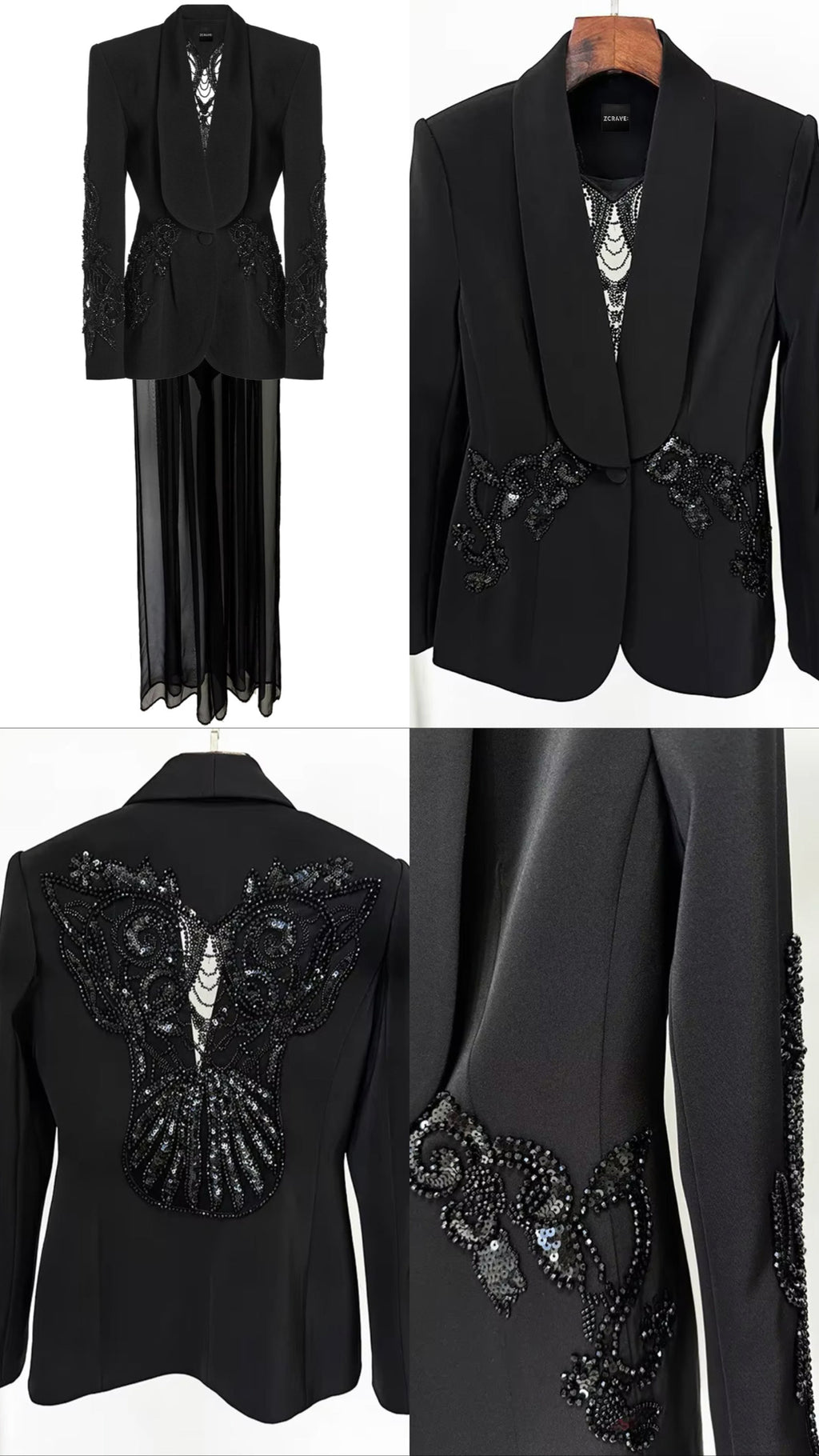 EMBELLISHED BLAZER & CHIFFON PANTS SET