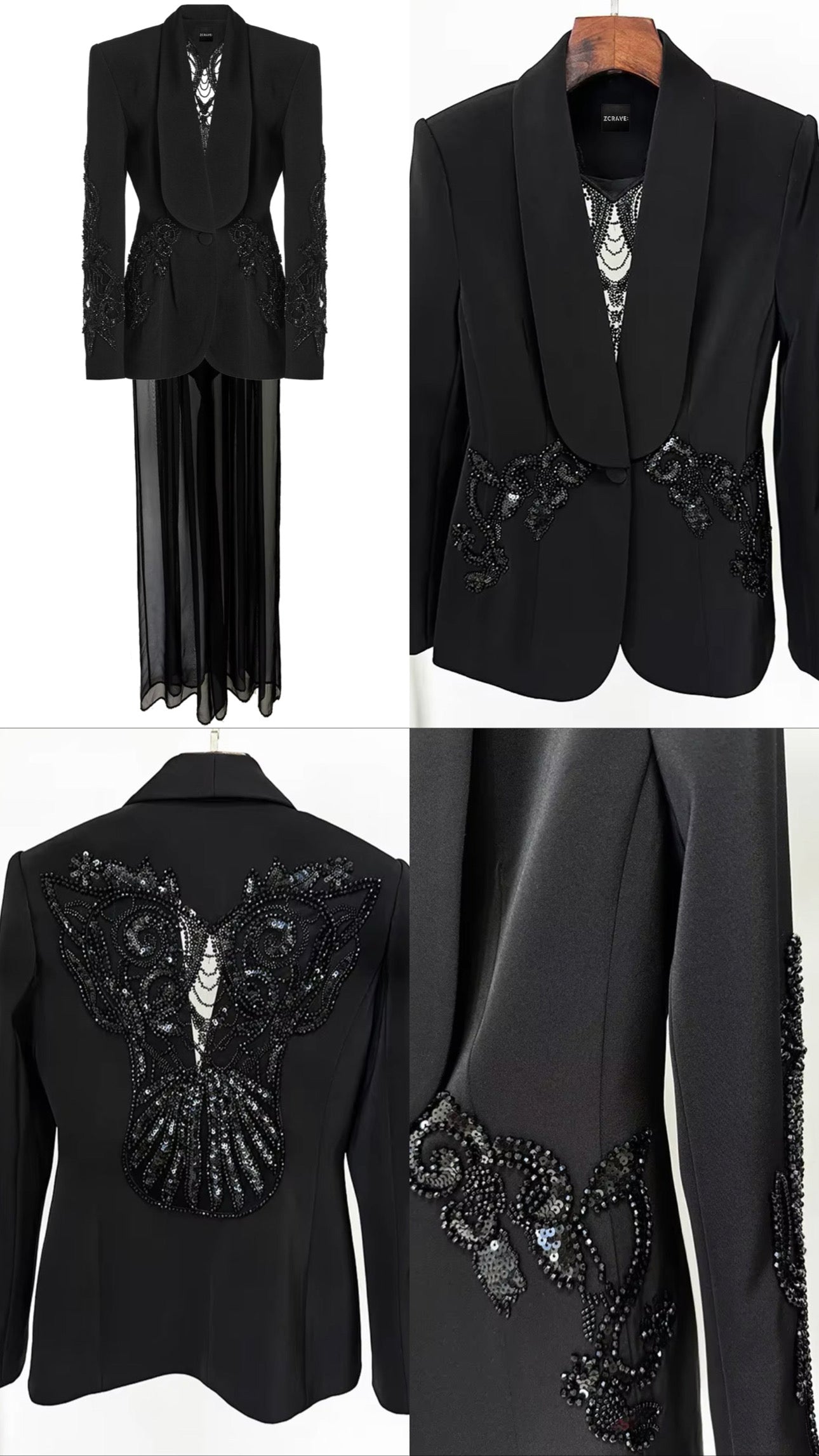 EMBELLISHED BLAZER & CHIFFON PANTS SET