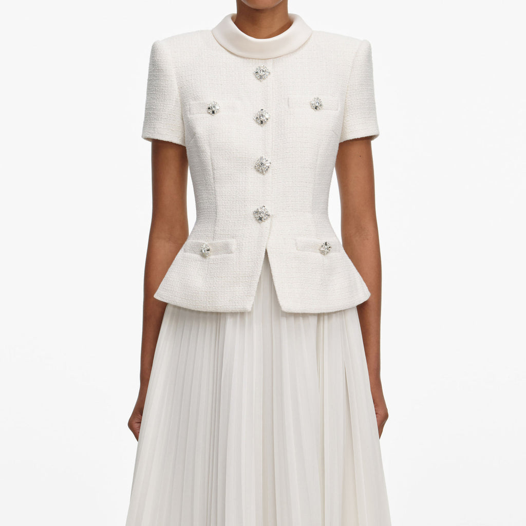 CREAM BOUCLE COLLARED MIDI DRESS