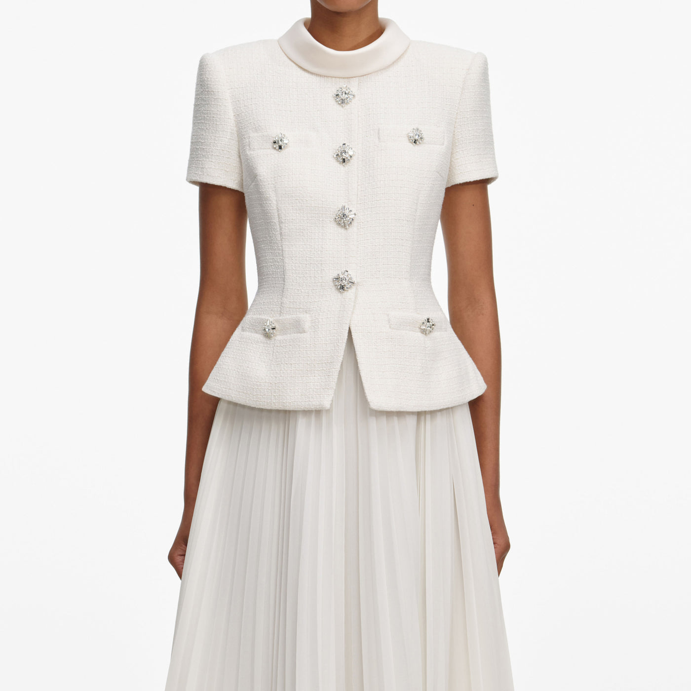 CREAM BOUCLE COLLARED MIDI DRESS