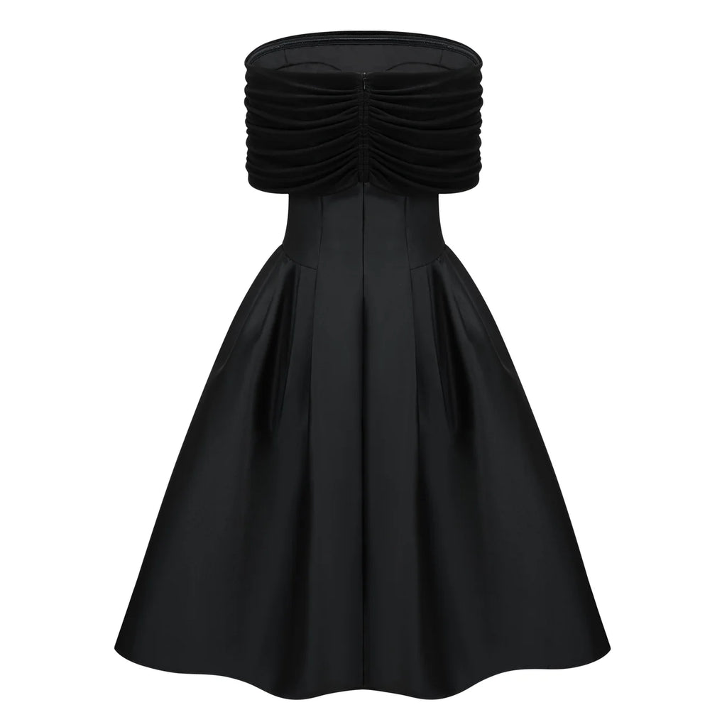 Ainara Black Off Shoulder Polished Midi Dress
