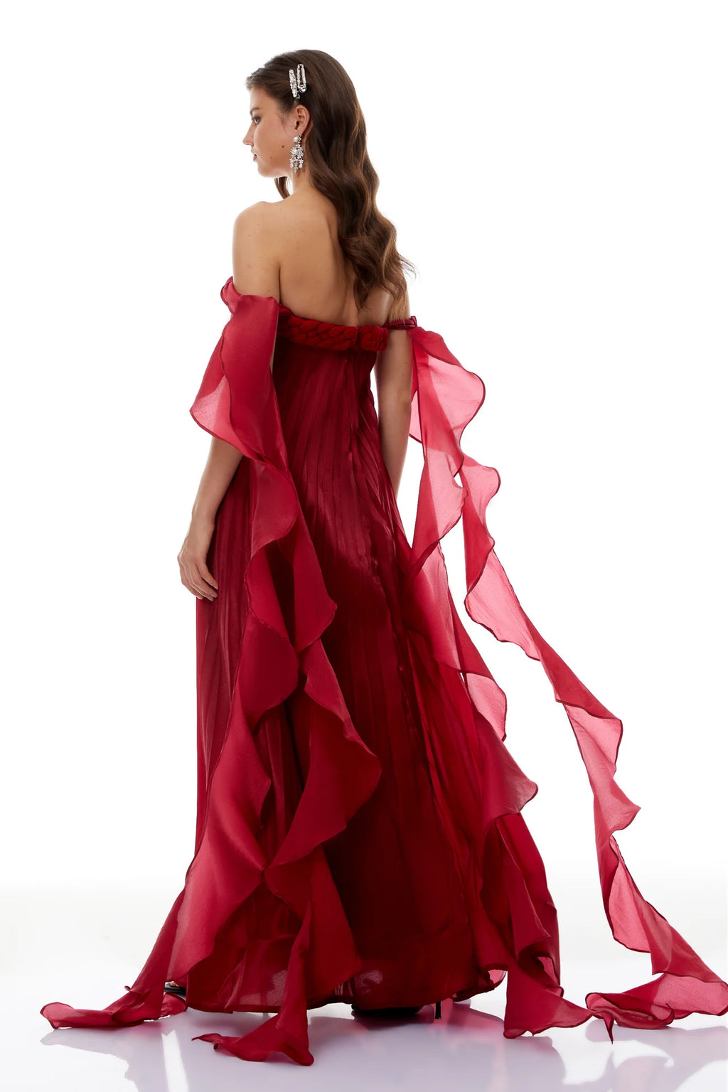 Alexandra Red Ruffled Maxi Dress with Shirred Bodice