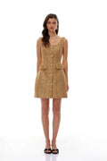 Arna Gold Square Neck Tweed Mini Dress