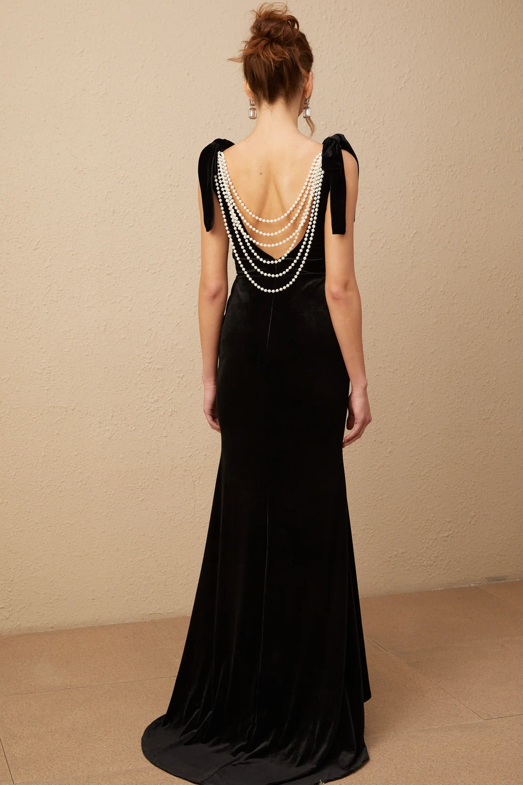 Audrey Embellished Velvet Open-Back Maxi Dress