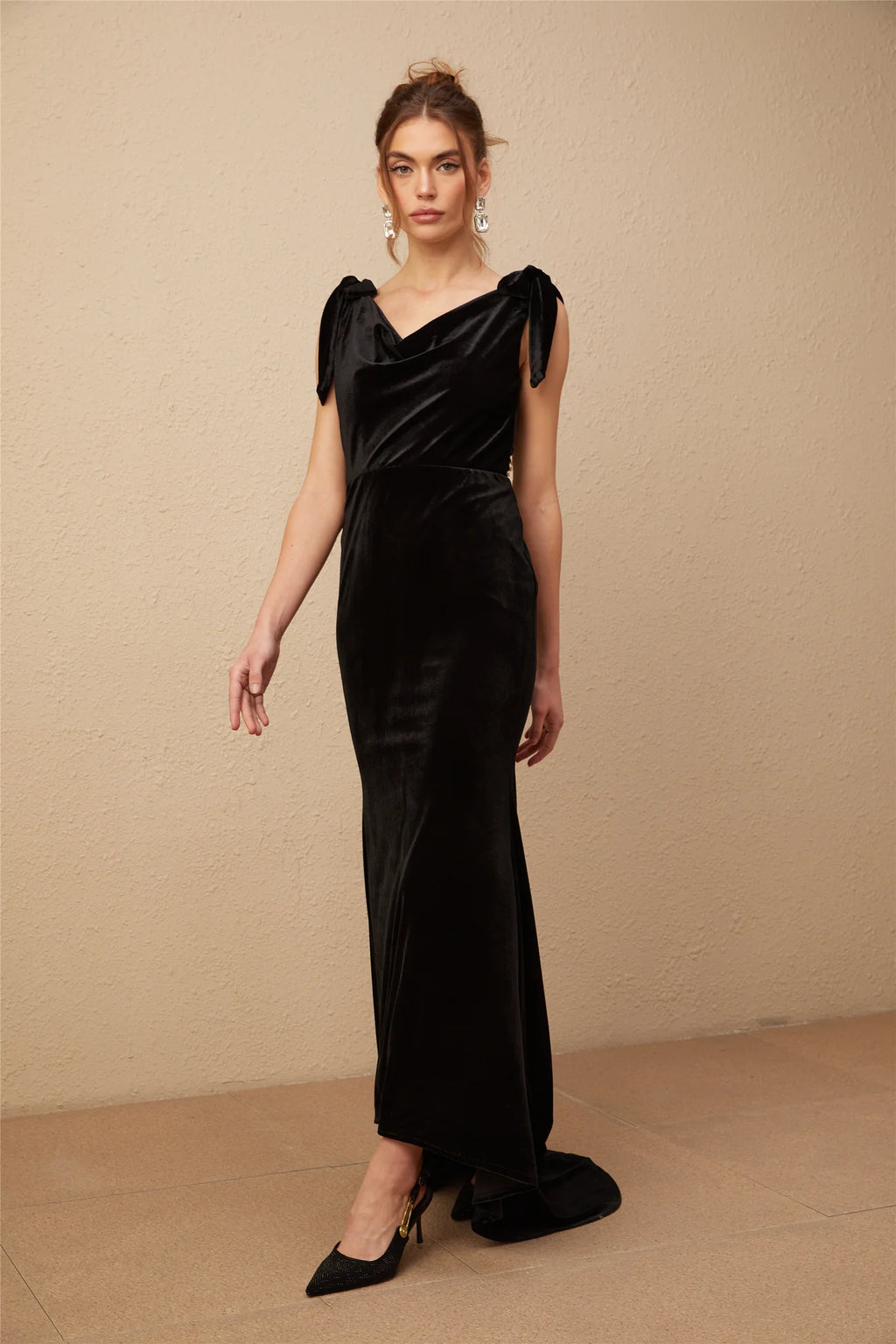 Audrey Embellished Velvet Open-Back Maxi Dress