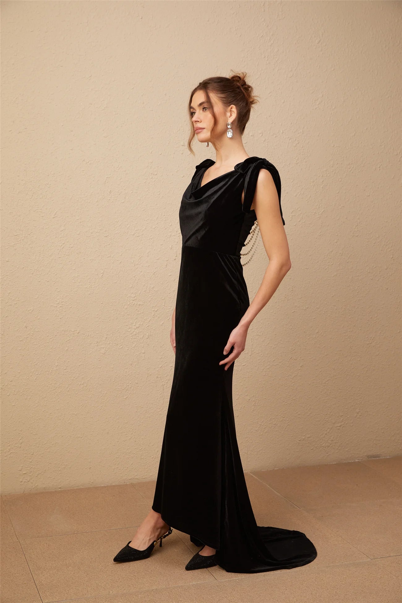 Audrey Embellished Velvet Open-Back Maxi Dress