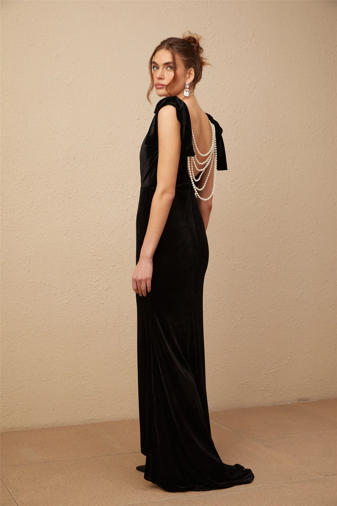 Audrey Embellished Velvet Open-Back Maxi Dress
