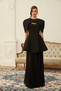 Auriane Black Layered Cape Sculptural Maxi Dress Set