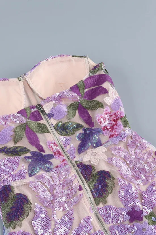 Aurora Floral-embroidered Strapless Maxi Dress