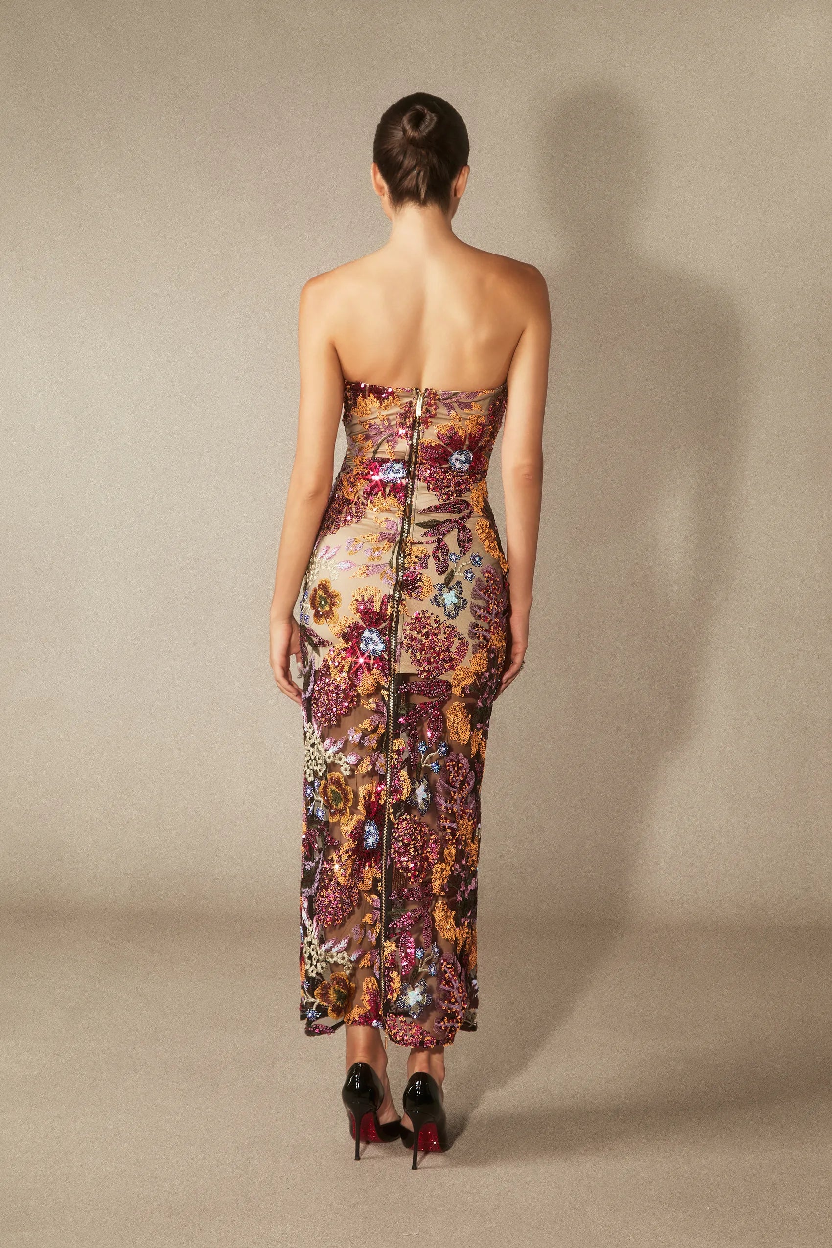 Aurora Floral-embroidered Strapless Maxi Dress