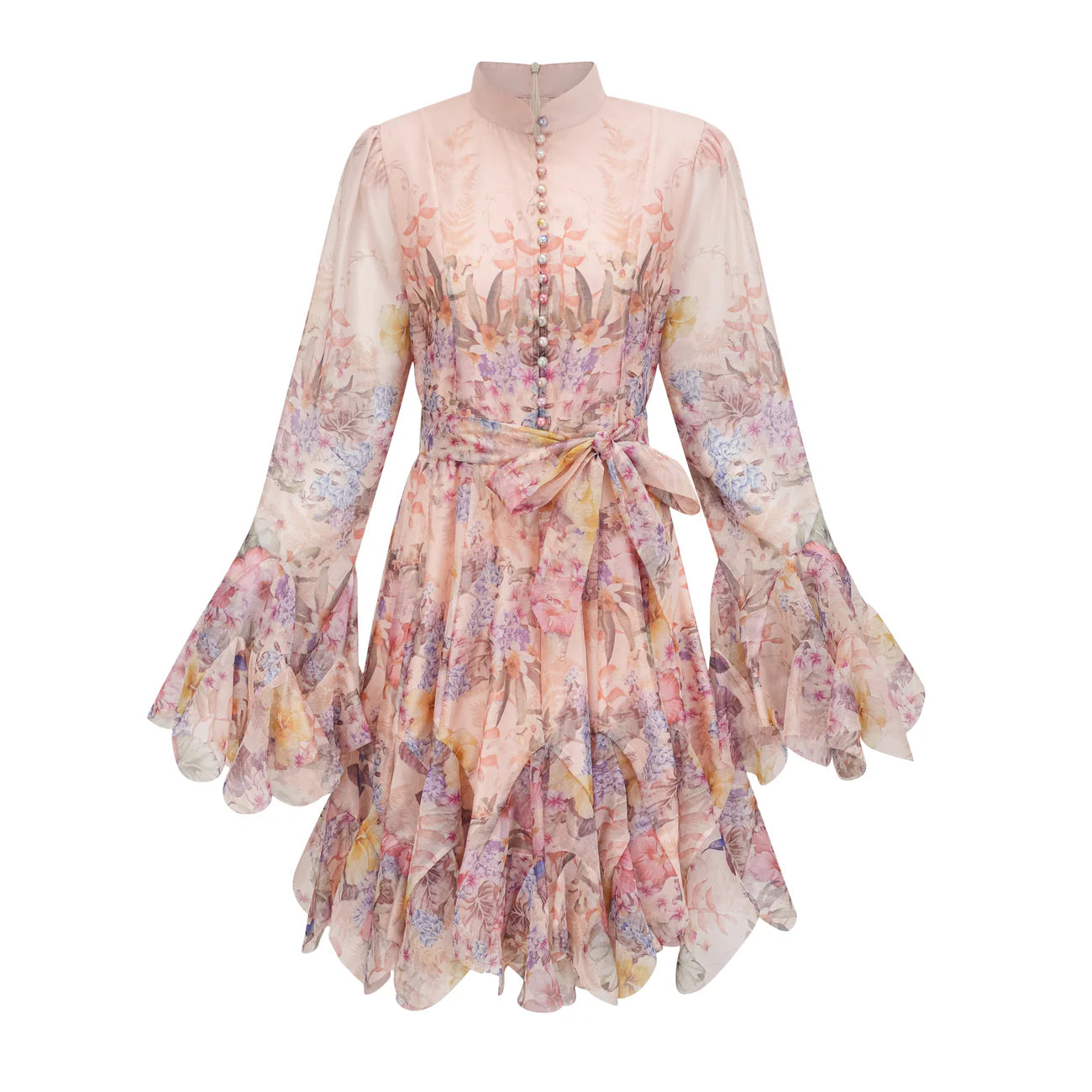 ZIMMERMAN Aya Pink Godet Floral Mini Dress