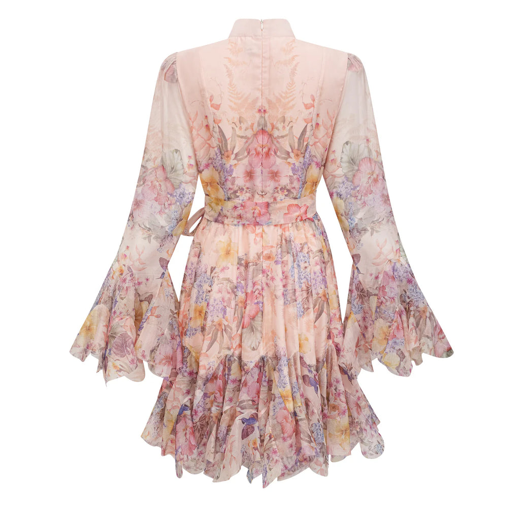ZIMMERMAN Aya Pink Godet Floral Mini Dress