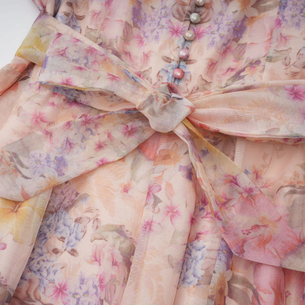 ZIMMERMAN Aya Pink Godet Floral Mini Dress