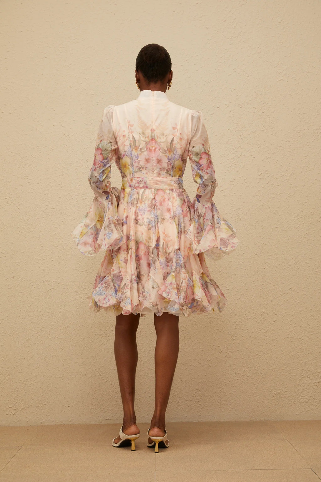 ZIMMERMAN Aya Pink Godet Floral Mini Dress