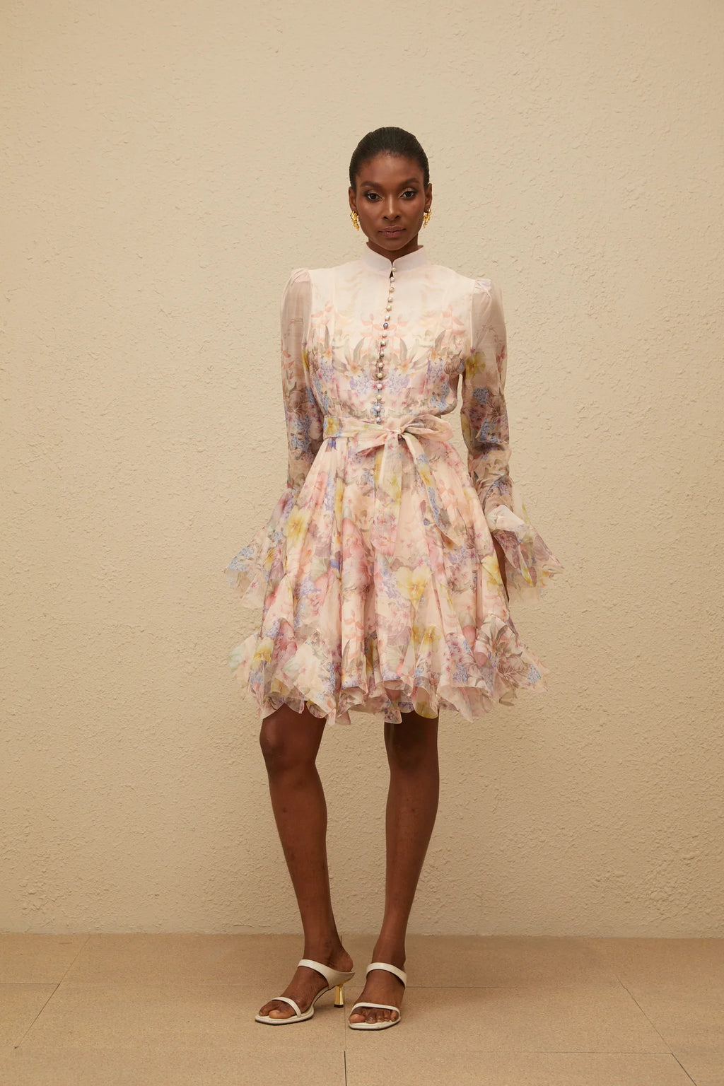 ZIMMERMAN Aya Pink Godet Floral Mini Dress