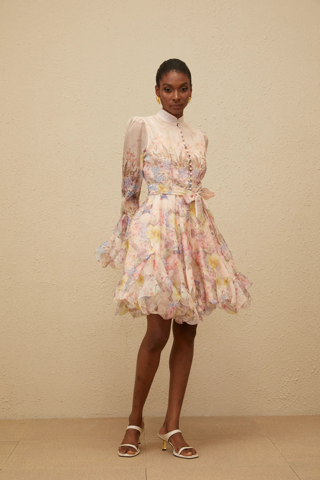 ZIMMERMAN Aya Pink Godet Floral Mini Dress