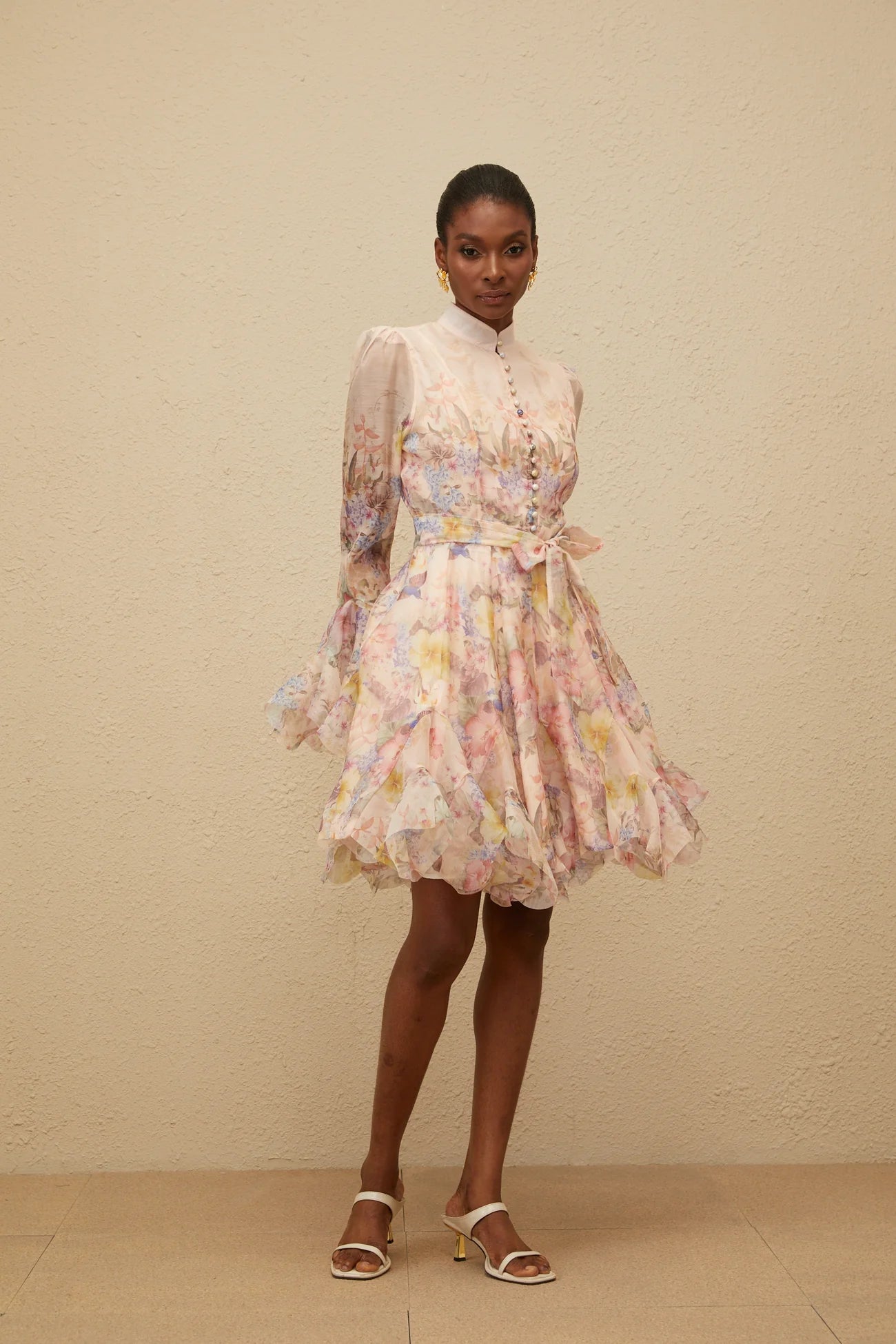 ZIMMERMAN Aya Pink Godet Floral Mini Dress