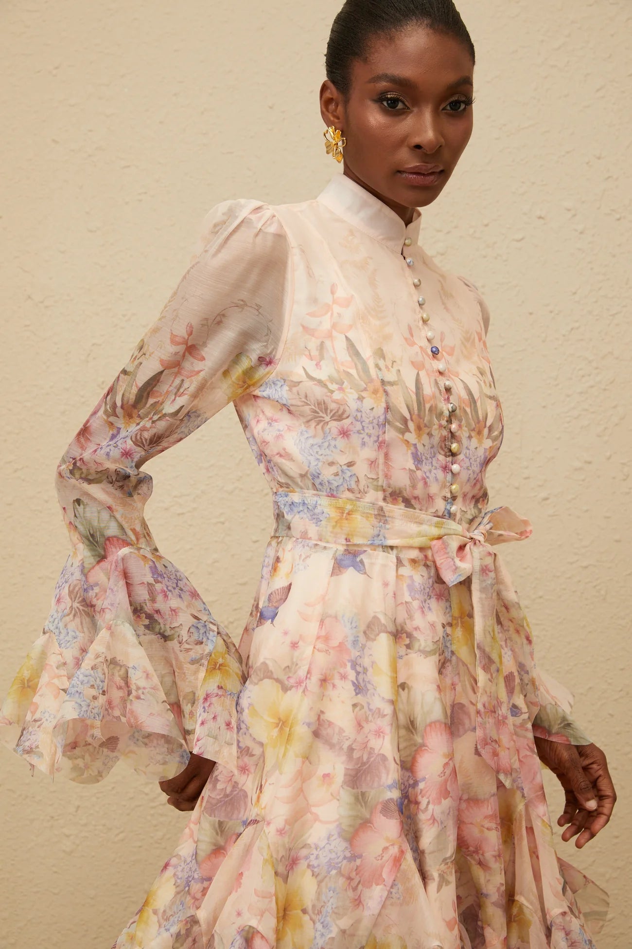 ZIMMERMAN Aya Pink Godet Floral Mini Dress