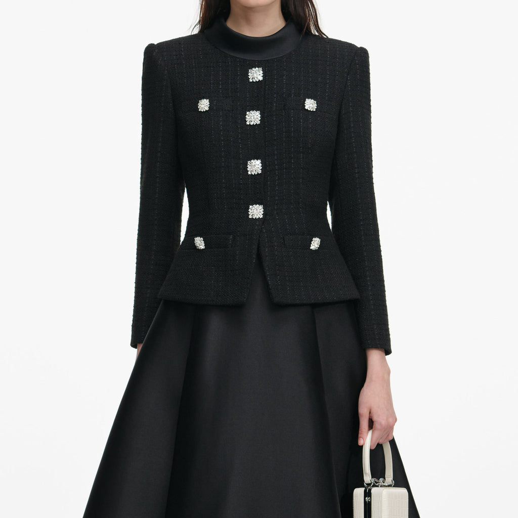 Tailored bouclé and taffeta midi dress