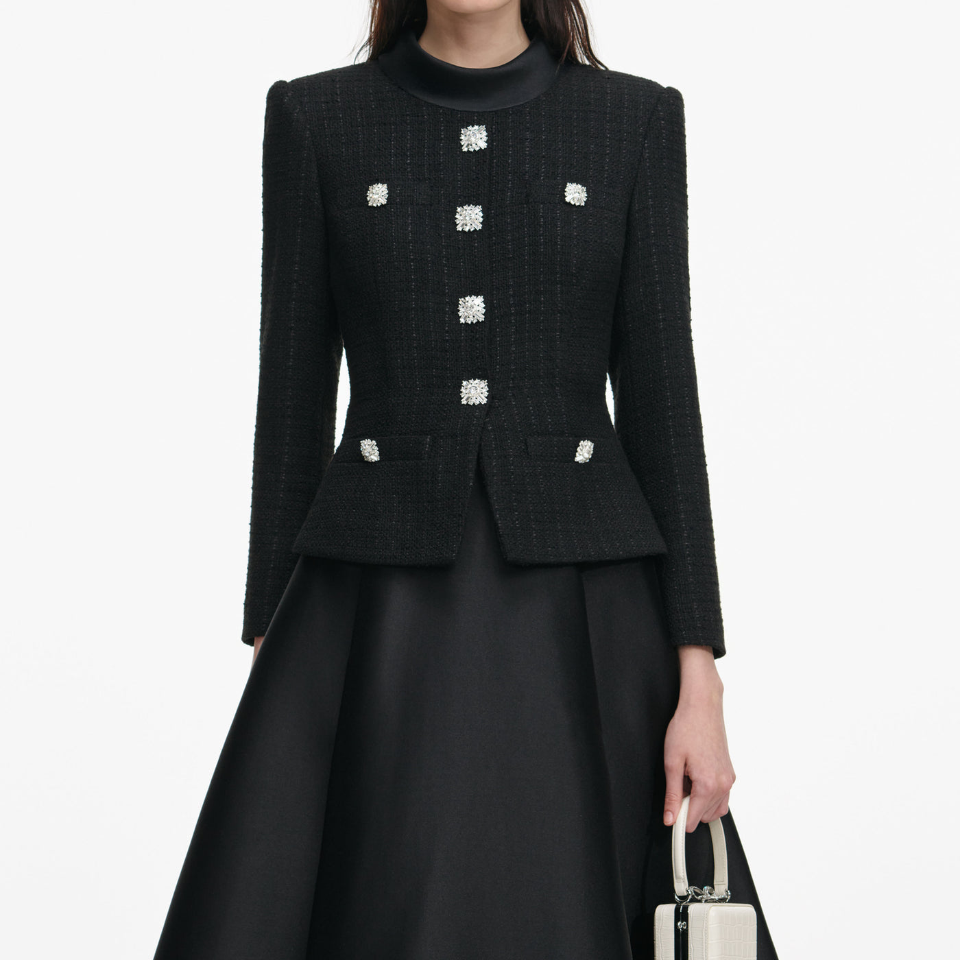 Tailored bouclé and taffeta midi dress