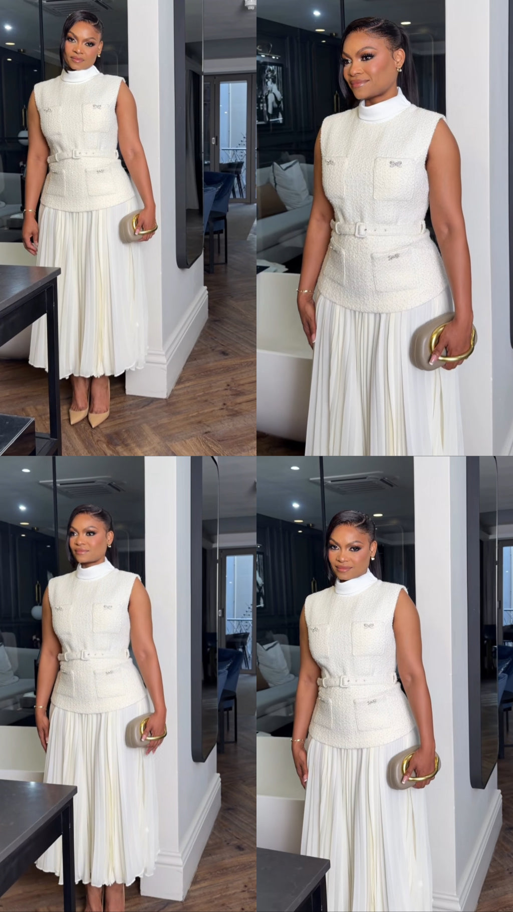 CREAM BOUCLE SLEEVELESS MIDI DRESS