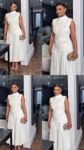 CREAM BOUCLE SLEEVELESS MIDI DRESS
