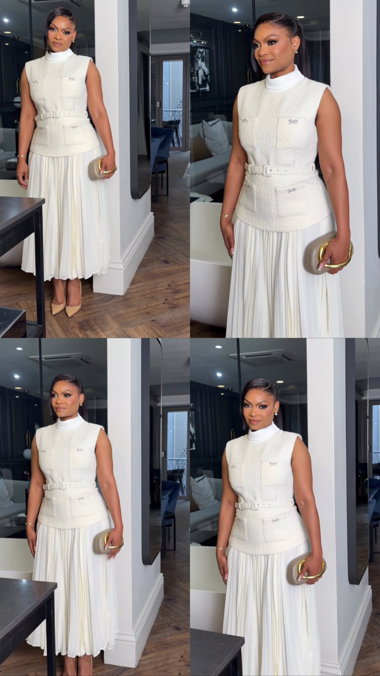 CREAM BOUCLE SLEEVELESS MIDI DRESS