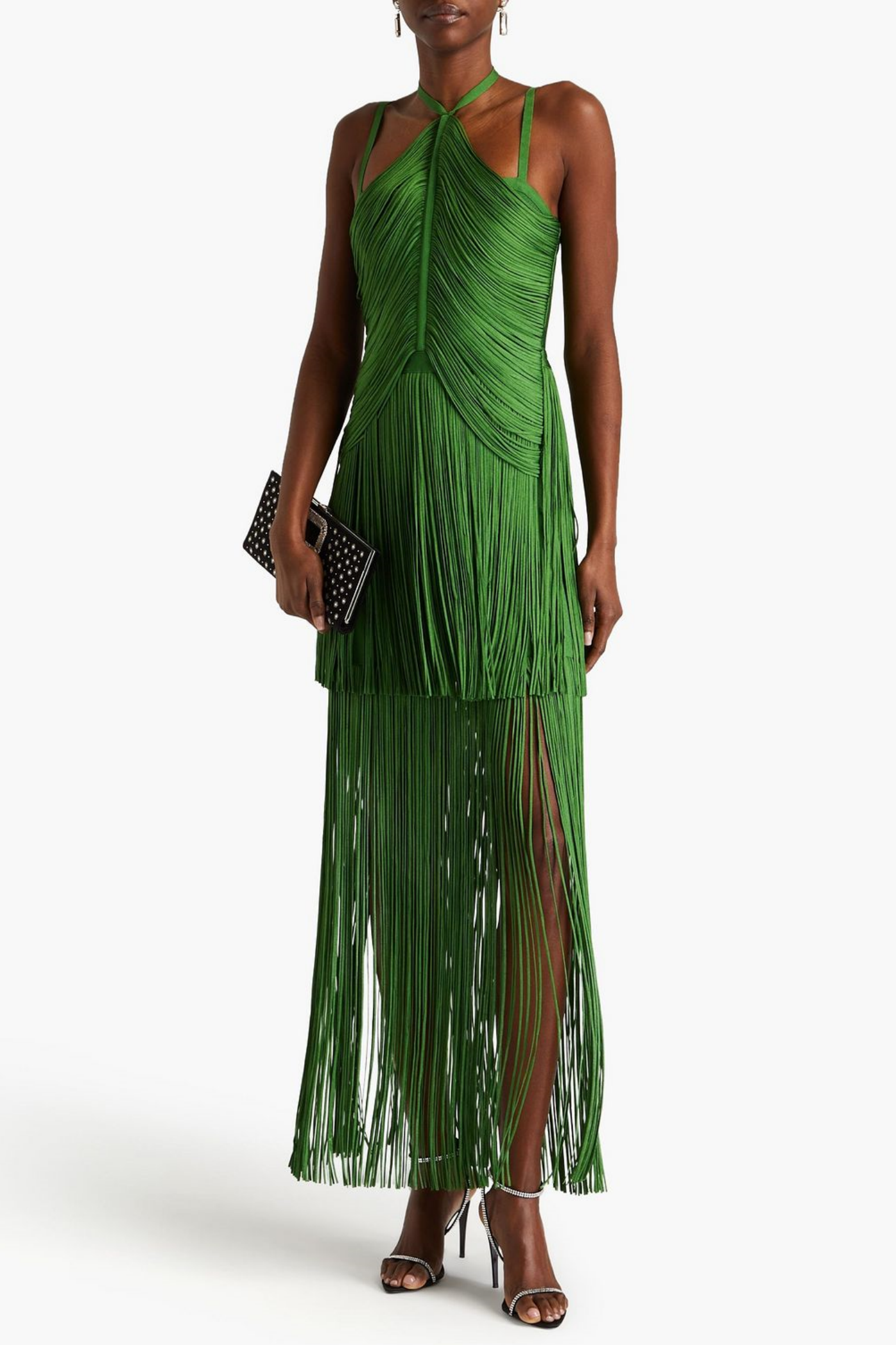 Doly Halter Fringed Maxi Bandage Dress