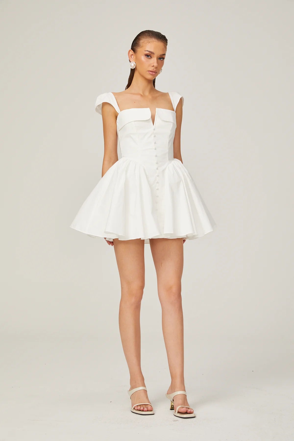 Julie white folded-neck bonded sleeveless mini dress