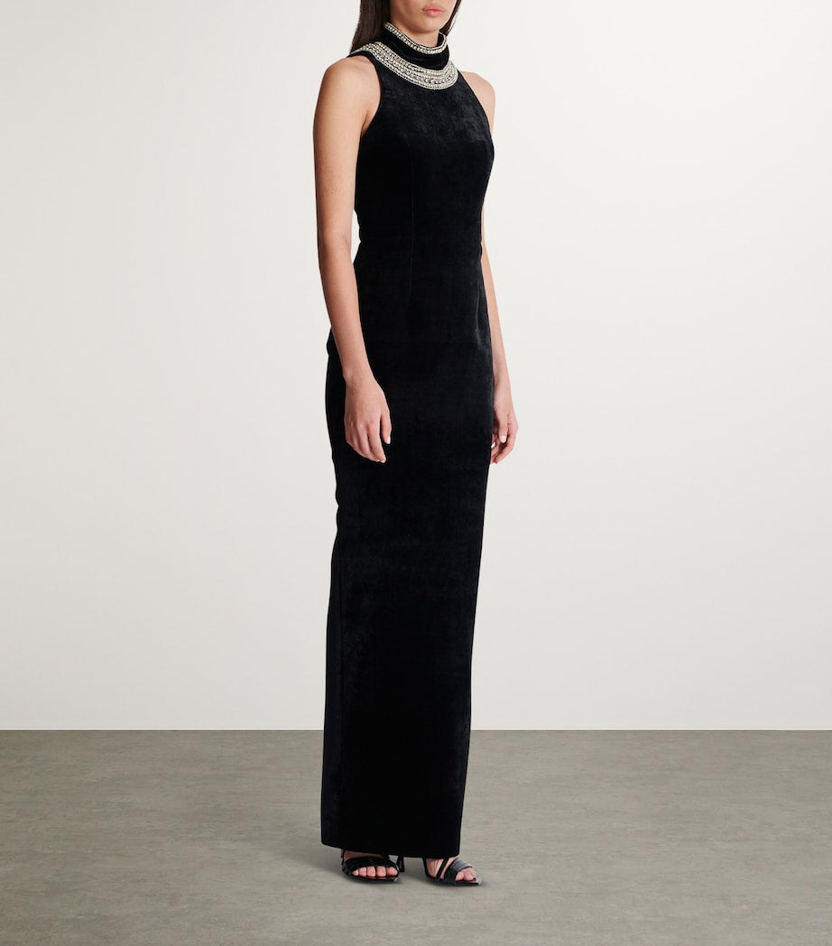 Velvet Embroidered Maxi Dress