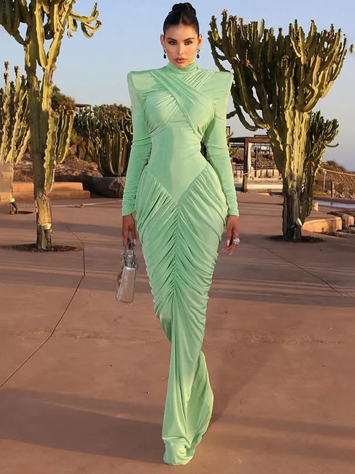 Farjana High Neck Ruch Maxi Dress