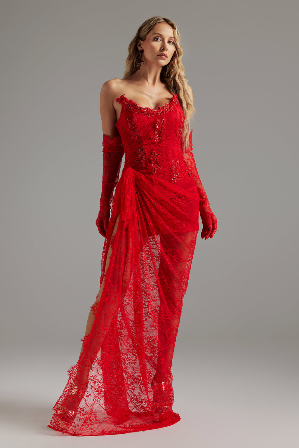 Bella Lace Strapless Maxi Dress