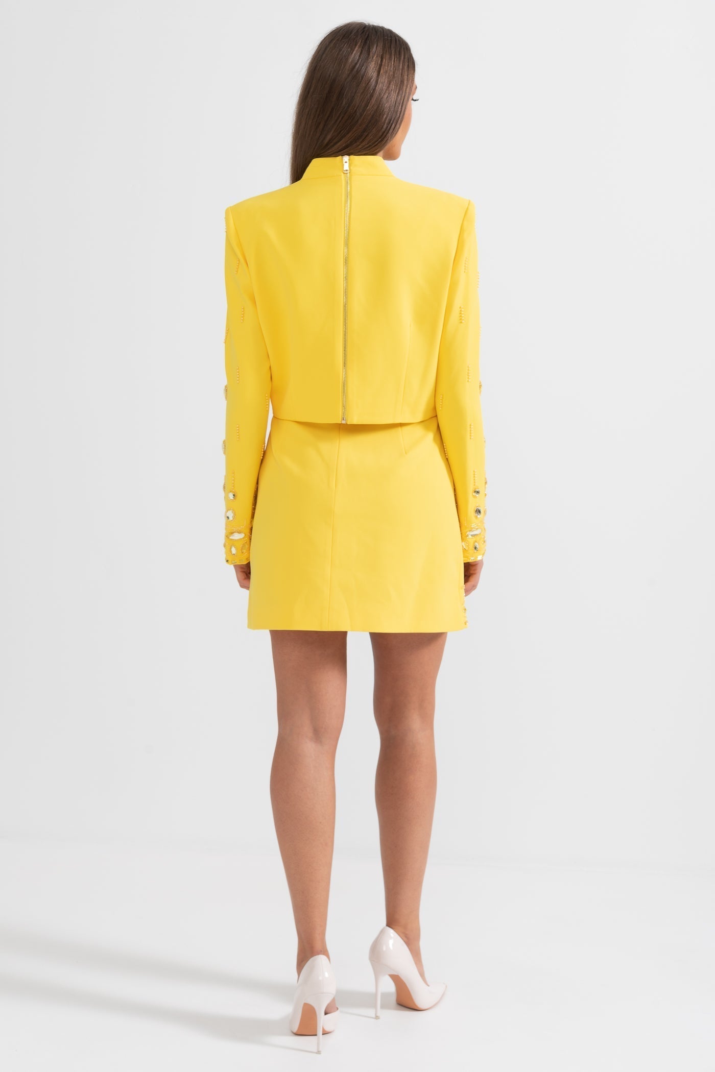 Beaded Biamond Cropped Top And skirt Suit