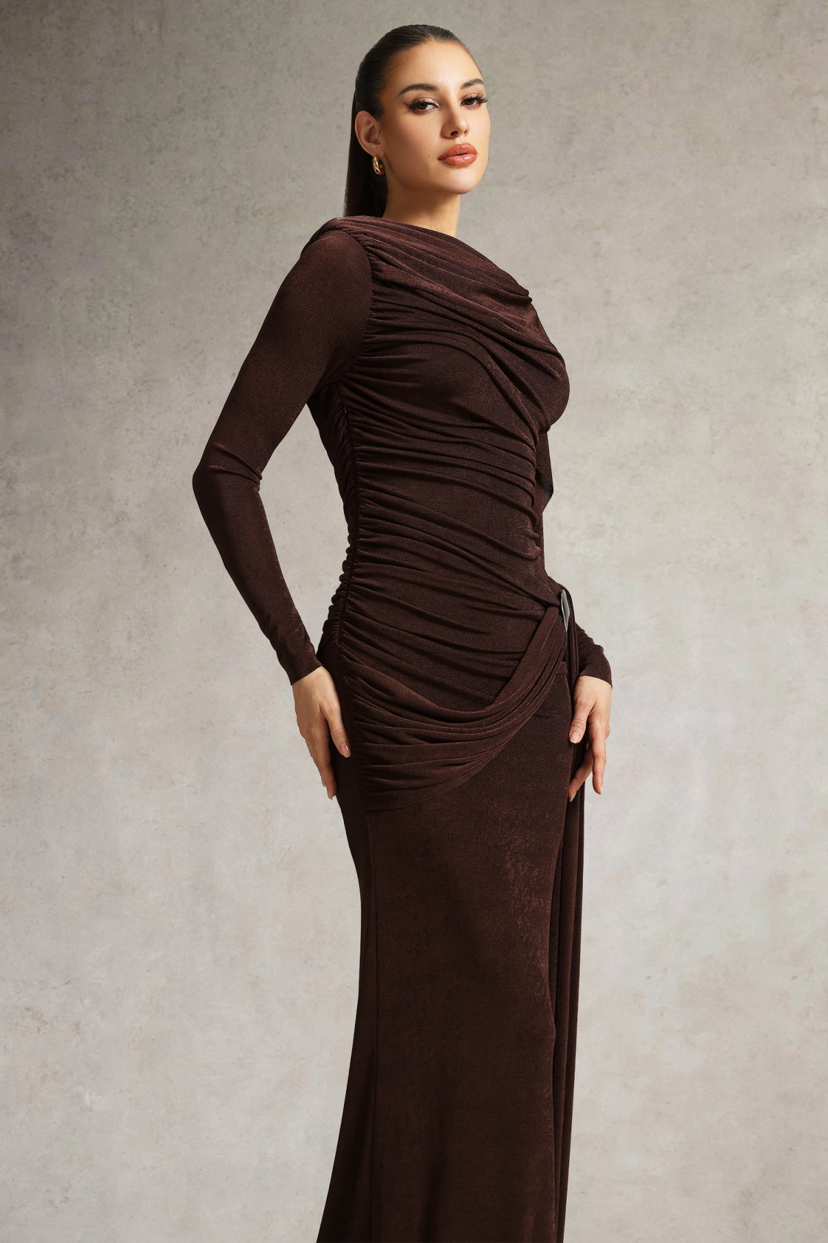 Hanayo Ruched Long Sleeve Maxi Dress