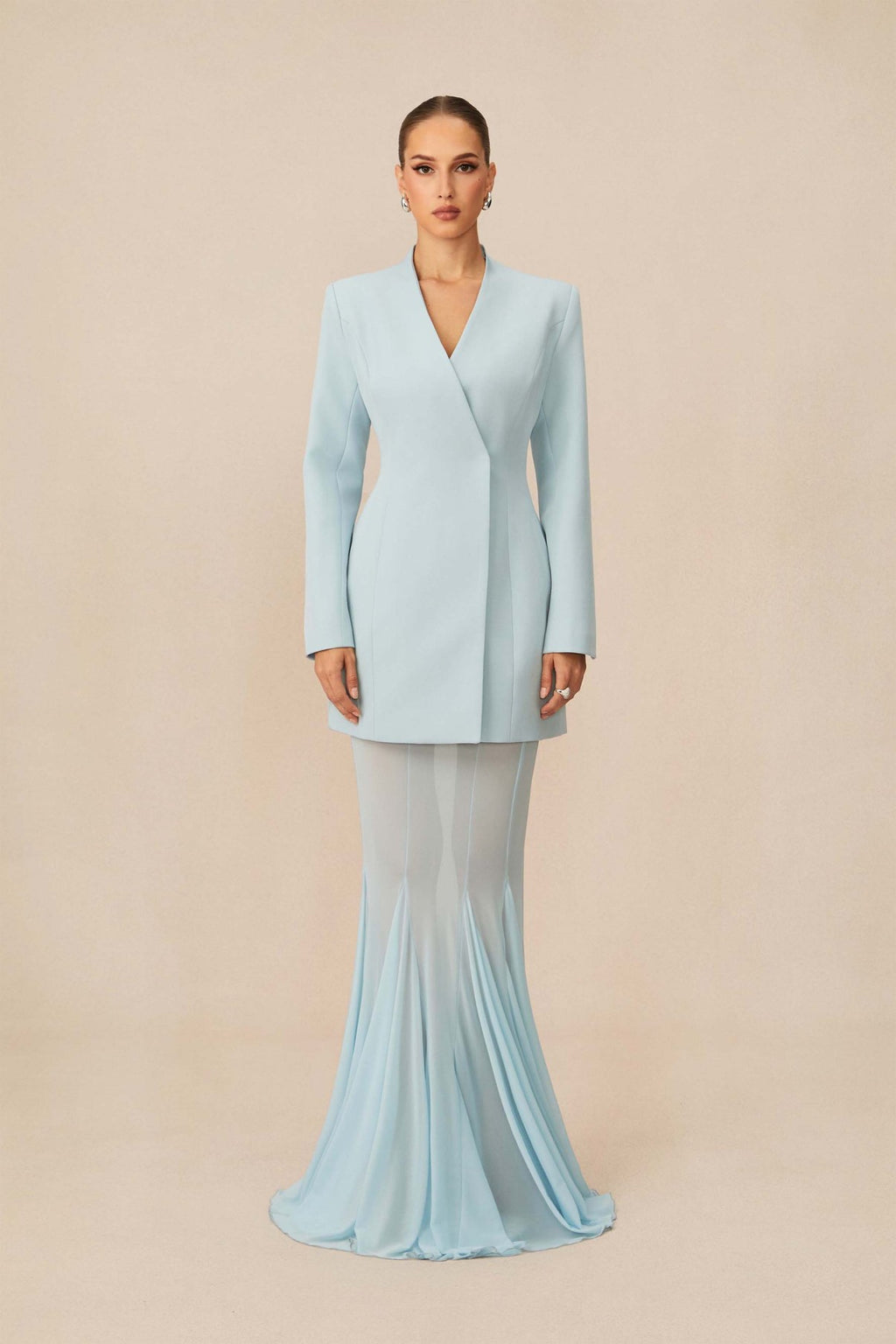 Myra Asymmetric Tailored Blazer & Sheer Mesh Skirt Set
