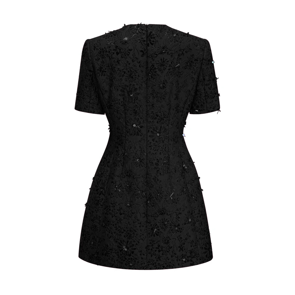 Celestia Floral-Appliqué Embellished Mini Dress
