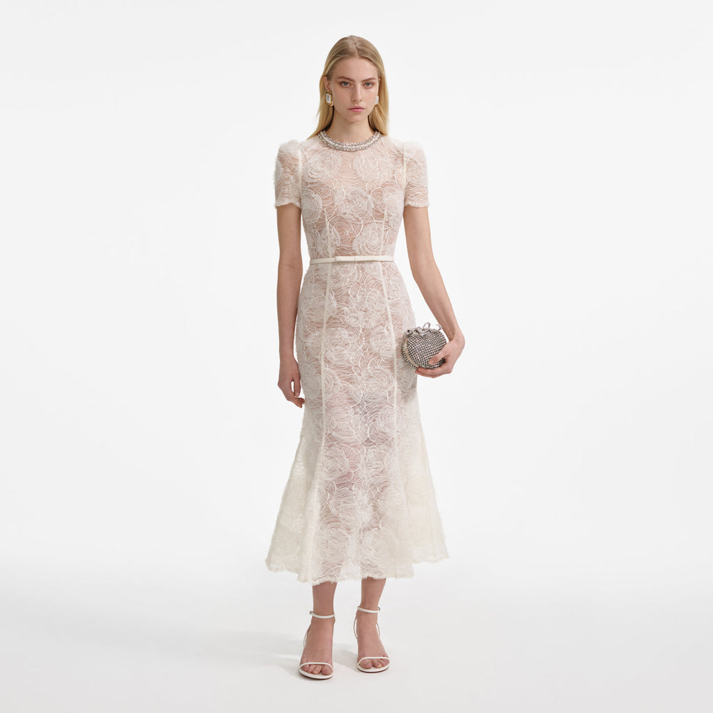 Black Tulle Lace Midi Dress