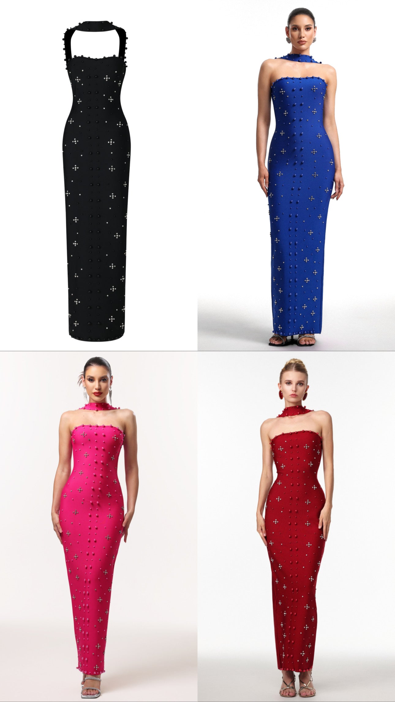 Nesya Sleeveless Pearl Bandage Maxi Dress