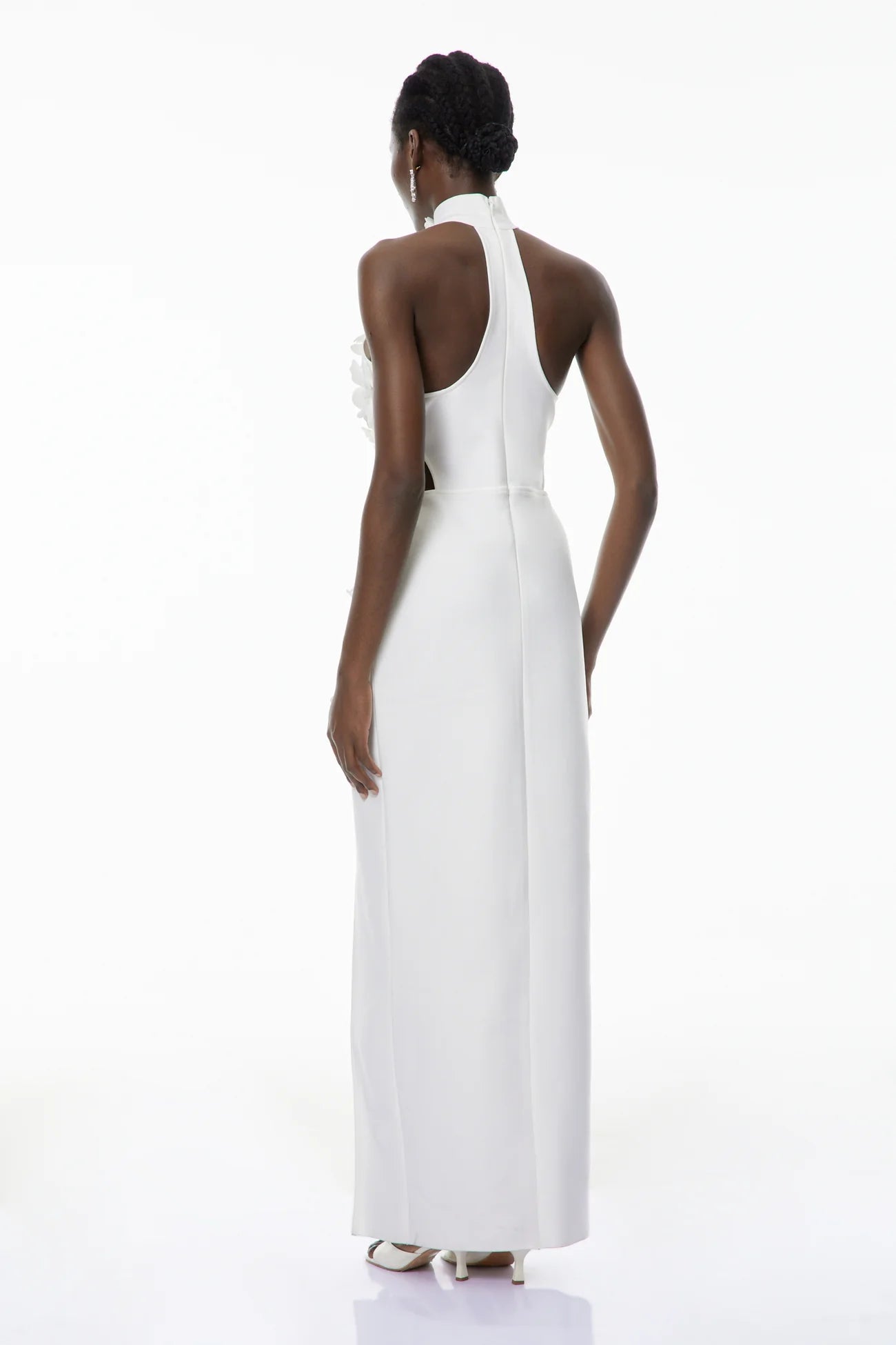 Brian White Halterneck 3D Petal Maxi Dress