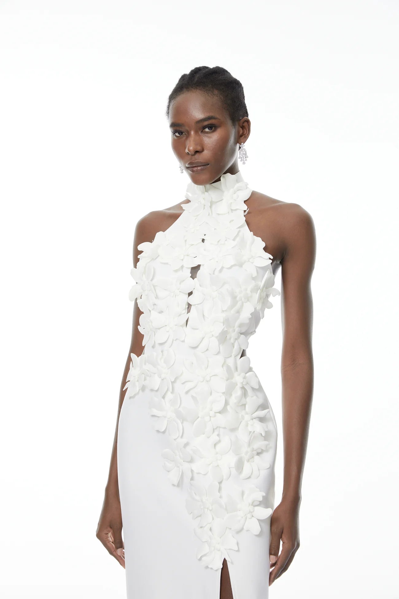 Brian White Halterneck 3D Petal Maxi Dress