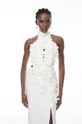 Brian White Halterneck 3D Petal Maxi Dress