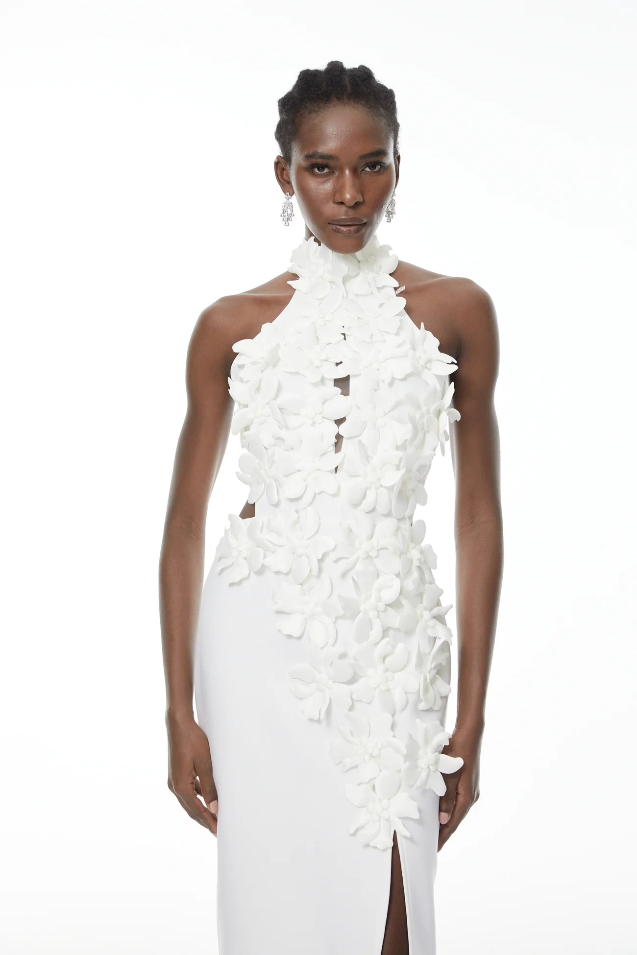 Brian White Halterneck 3D Petal Maxi Dress