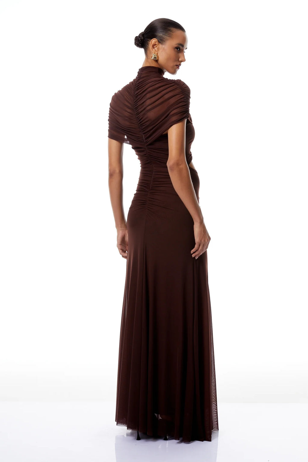 Bruna Cut-Out Ruched Mesh Maxi Dress